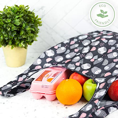 Masirs Reusable Grocery Bags 6 Pack Foldable, Washable Large Shopping Totes - color: Animal Pattern