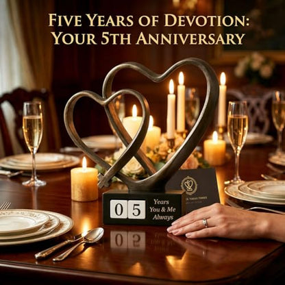 QIANLING Wedding Anniversary Couples Gift - 1st to 60th Anniversary with Rotating Year Blocks, Two Hearts and Cross Sculpture, Christian Love Decor Gift for Wife Husband Parents, Printed Poem Card