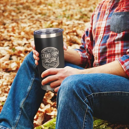 Christian Art Gifts Large Stainless Steel Inspirational Travel Mug Tumbler for Men & Women: Stand Firm Encouraging Bible Verse, Double Wall Vacuum Insulated w/Lid, Hot/Cold Beverage, Black, 18 oz. - color: Black/Stand Firm