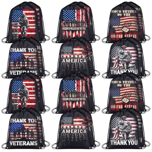 24 Pcs Veterans Day Drawstring Bags Thank You Service Patriotic - style: Veterans Day