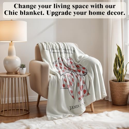 Coquette Christian Valentine's Day Heart Bow Blanket, Christian Gifts for Women Men, Neutral Religious Bible Verse Bow Throw Blankets for Home Bedroom Living Room Couch Sofa, 50x60 Inches - color: Heart Bow