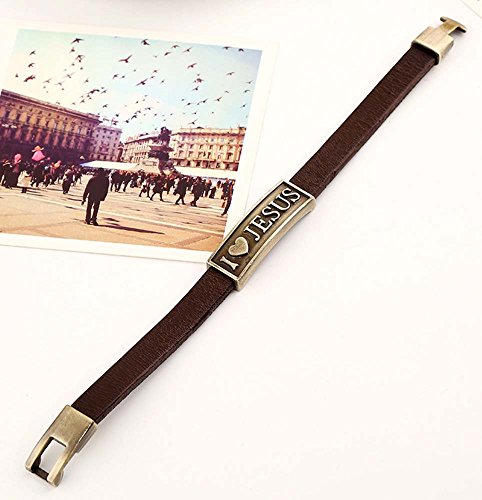Men Punk Alloy Leather Bracelet Cross Bracelet Bangle Wristband - color: Jesus