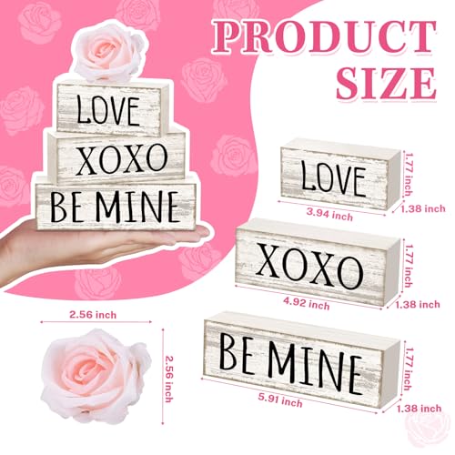Britimes Tiered Tray Decor Set, 4 Pack, Wooden Table Sign, Valentine Love - style: White Rose