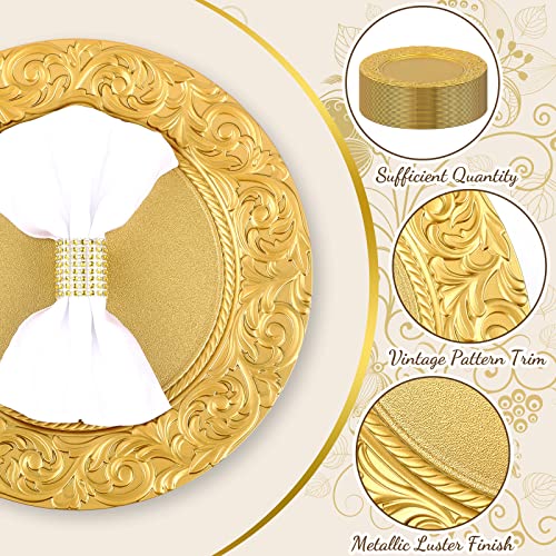 Uiifan 50 Pcs Gold Charger Plates Bulk 13'' Antique Plastic Chargers - color: Gold