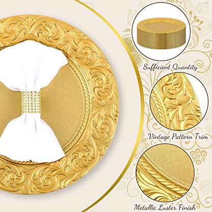 Uiifan 50 Pcs Gold Charger Plates Bulk 13'' Antique Plastic Chargers - color: Gold