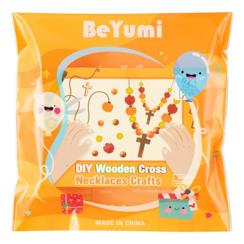 BeYumi Fall Cross Necklace Craft - 24Pcs Christian Wooden Beads for Kids - style: Pumpkin Leaf