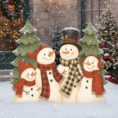 Cinnvoice Large Christmas Metal Yard Stakes Christmas Garden Stakes Waterproof Xmas Outdoor Yard Decor with Stake for Xmas Holiday Lawns Outdoor Decor(Snowman Family) - style: Snowman Family