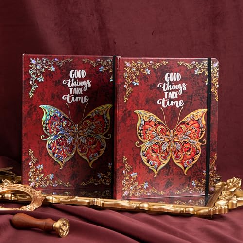 B5 Hardcover Journal for Women & Men -Butterfly Aesthetic Lined Notebook - color: Red