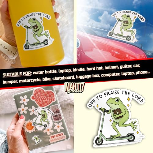 (3Pcs-3") Off to Praise The Lord Stickers, Funny Frog Meme Christian Faith Religious Bible Verse Waterproof Die-Cut Vinyl Sticker for Kindle, Laptop, Water Bottles, Phone Decal Gifts 3 Inches - size: 3x3"