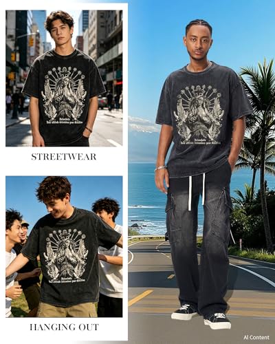 BAPHITY Mens Streetwear Crew Neck Cotton Graphic T Shirt - color: Black Faith, size: Medium