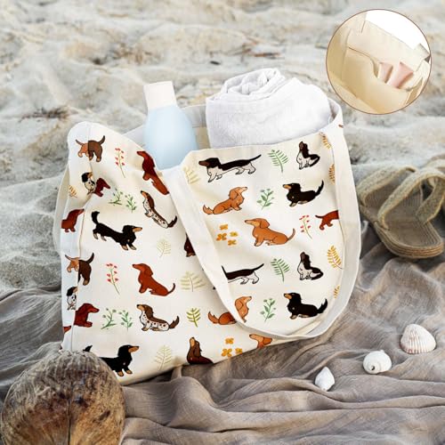 Aesthetics Canvas Tote Bag - Art Design Gift for Women, Reusable Purse Tote Bag with Inner Zip Pocket - style: Dachshund