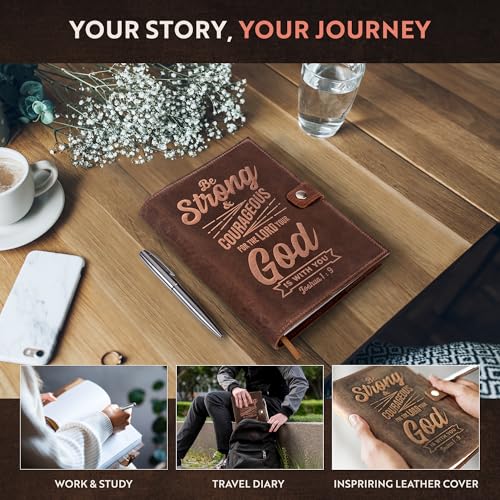 moonster Leather Journal for Men and Women – Full-Grain Buffalo Leather Bible Journal, Bible Study Journal, Daily Journal with Pen – Leather Notebook, Journals for Women, Sermon Notes Notebook Gift