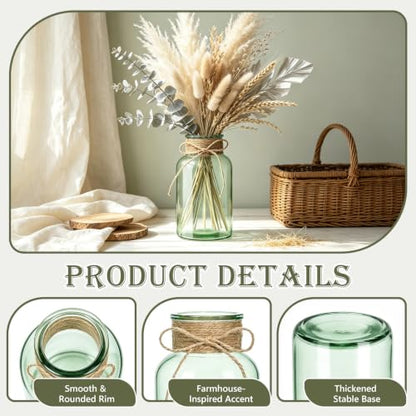 Glass Flower Vase,12 PCS Farmhouse Mason Jar for Centerpiece - color: Green