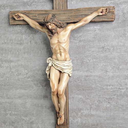 BC Catholic Crucifix Wall Cross, 20.75"H Large Jesus Cross for Wall - size: 20.8"L x 11.5"W