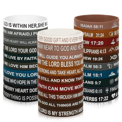 JUNEBRUSHS 42pcs Bible Verse Silicone Bracelets Christian Wristbands Bulk - style: Bible Style