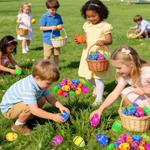 36 PCS 3.1" Plastic Printed Easter Eggs Bulk, Bright Colorful Fillable Empty Easter Eggs Bulks for Egg Hunt, Kids Easter Basket Stuffers Fillers Classroom Prizes Rewards Party Favors for Boys Girls - style: 36 PCS 3.1" Printed Easter Eggs