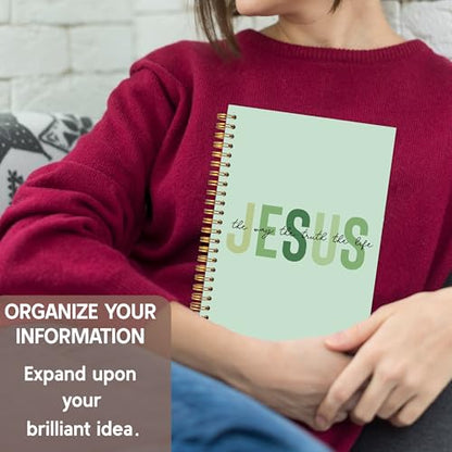 KAOWT Boho Christian Notebook Journal, Bible Notebooks for Note Taking, Christian Gifts for Women, Prayer Scripture Journal, Jesus the Way the Truth the Life Hardcover Spiral Notebook 5.5x8.3in Green - color: notbook bible-jesus green