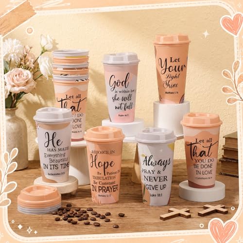 Skylety 12 Pack Christian Gifts for Women Mother's Day Scripture Coffee Cups with Lids 16 oz Bible Verse Tumbler PP Travel Coffee Mug for Mom Teachers Pastor Wife Church Party Favor(Boho) - style: Bohemian