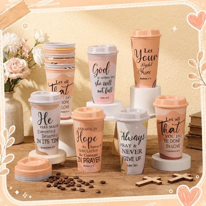 Skylety 12 Pack Christian Gifts for Women Mother's Day Scripture Coffee Cups with Lids 16 oz Bible Verse Tumbler PP Travel Coffee Mug for Mom Teachers Pastor Wife Church Party Favor(Boho) - style: Bohemian