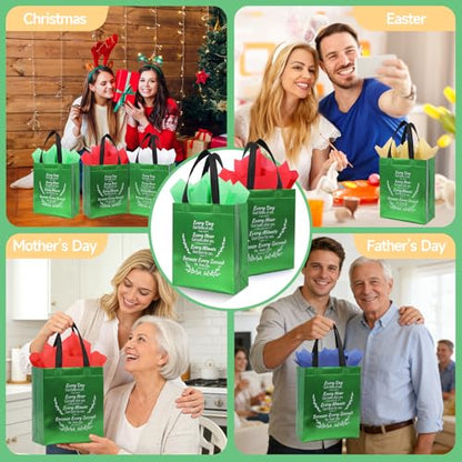 LUAVIARU 40 Pcs Bible Verse Christian Gift Bags Set – 20 Green Reusable Gift Bag with Handles & 20 Tissue Paper, Religious Gift Bag for Church Events, Baptism, Easter, Communion, Congratulations - color: Green, size: 20