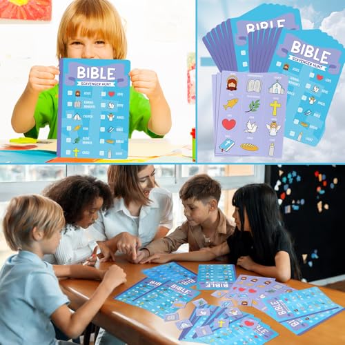 Epakh 15 Pcs Bible Scavenger Hunt Game Card 12 Bible Games Board 3 Holy Character Boards for Jesus Christian Sunday School Vacation Church Religious Activity Family Open Day Party Catholic Gifts