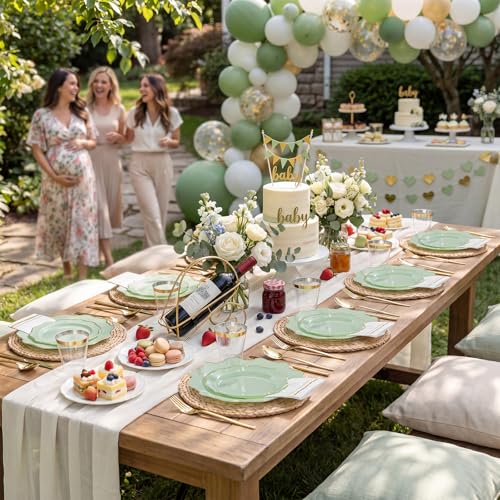 WDF 175Pcs Sage Green Plastic Plates With Gold Rim - Disposable Sage Green Plates 25guest Disposable Dinnerware Ideal for Party/Wedding/Holidays - color: Sage Green, size: 175 pieces