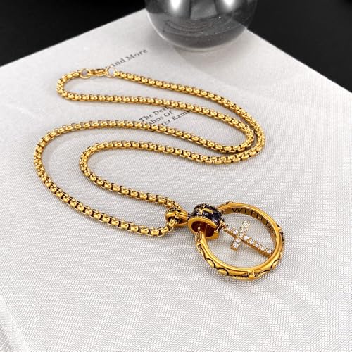 Eternity Cross Ring Pendant Necklace Stainless Steel Pendant Necklace for Men Christmas Gift for Husband,Christmas Stocking Stuffer for Him - color: Diamond Accen-Gold