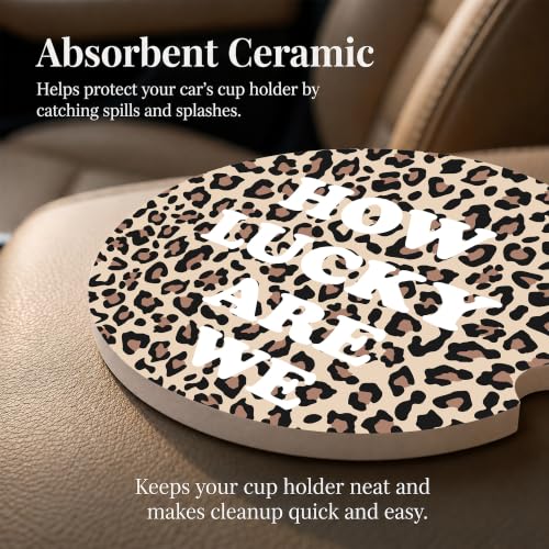 Cheetah Print Car Coasters Set of 2, Retro Car Ceramic Accessories, 30 - color: Cheetah