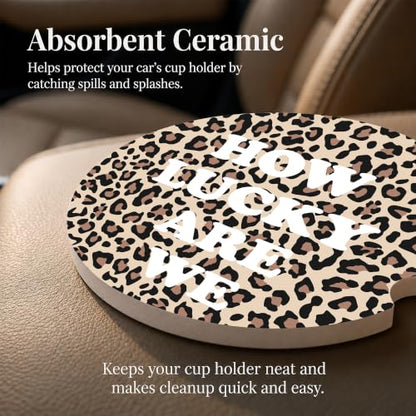 Cheetah Print Car Coasters Set of 2, Retro Car Ceramic Accessories, 30 - color: Cheetah