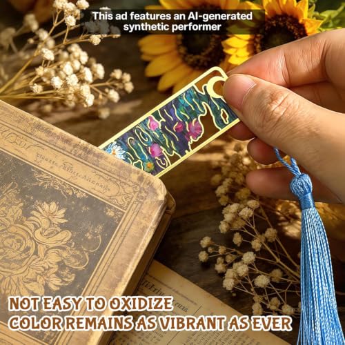 Esoes 6-Pack Metal Bookmarks with Tassels, Gold-Tone Oil Painting Designs