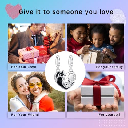 LUXILLA 925 Sterling Silver Charm Golden Family Tree Sparkling Cross Cute Dragon Charms Fits Bracelets Necklace Pendant Bead Jewelry Gift for Women Family Friends - color: Couple Cat Charm