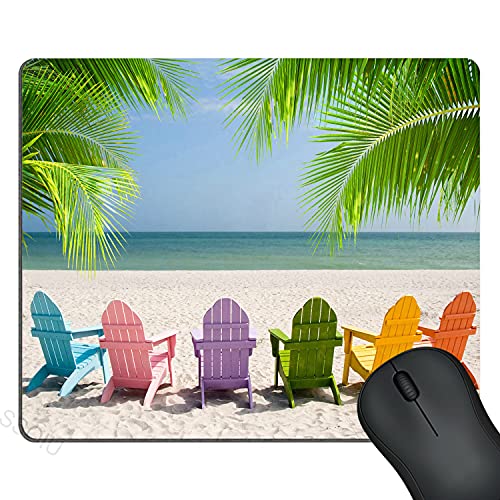 SSOIU Mouse Pad Beach Chairs Tropical Beach Scene Mousepad Rubber Gaming Mat 9.5 X 7.9 Inch (240mmX200mmX3mm) - color: SS04