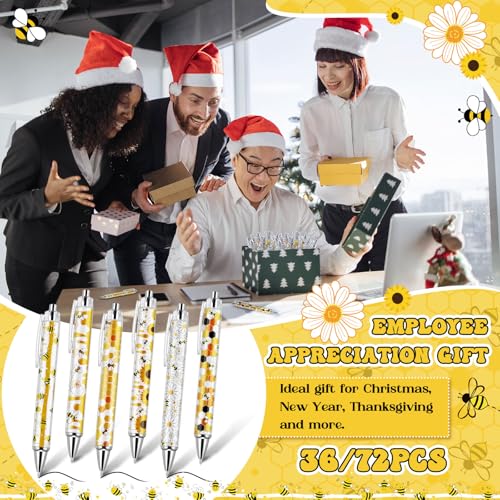 Sayglossy 36 Pcs Bee Pens Inspirational Gifts Ballpoint Pens Bulk Cute Appreciation Party Favors Thank You Gifts for Employee Students Teacher Coworker, Black Ink - style: Bee