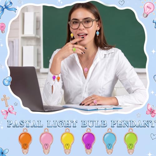 Sasylvia 48pcs Multicolor Light Bulb Charms for Jewelry Making School Craft - style: Multicolor Light Bulb