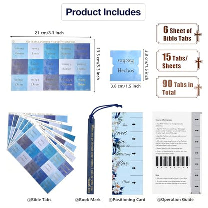 Vorscrin-Laminated Bible Tabs for Women and Men, Gold Foil Lettering Design, Reposition and Large Print Stickers, Bible Study Supplies, 90 Chapters Labels for Easy Navigation (Spanish Sky Blue) - color: Spanish Sky Blue