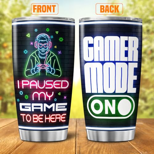 Mode On Insulated Stainless Steel Tumbler, Funny Gaming Cup for Men Boys Teenagers, I Paused My Game to Be Here 20oz Travel Mug for Coffee Water Juice Gift - color: Gamer Life J3