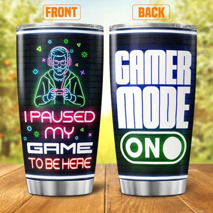 Mode On Insulated Stainless Steel Tumbler, Funny Gaming Cup for Men Boys Teenagers, I Paused My Game to Be Here 20oz Travel Mug for Coffee Water Juice Gift - color: Gamer Life J3
