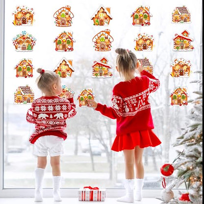 Renbuzhu 40PCS Christmas Crafts Bulk: Gingerbread House Paper Suncatchers DIY Kit for Winter Xmas Holiday Activities Decorations, Window Stained Glass Effect Art Ornaments - style: gingerbread house