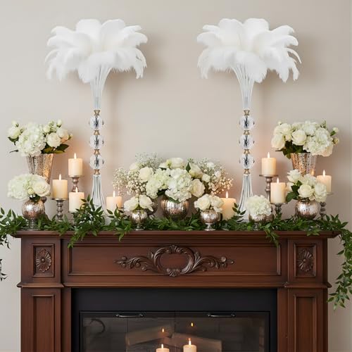 24.8" Tall Crystal Vases for Centerpieces, 2 Pcs Floral Trumpet Vases for Tables Wedding Centerpieces Bouquet Decorative, Acrylic Ribbed Flower Vase for Party Ceremony Centerpiece Dinner Event (2pcs)