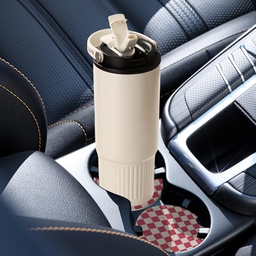 2 Pack Car Coasters for Cup Holders, Cute Car Accessories Interior (Grid-Pink) - color: Grid-pink