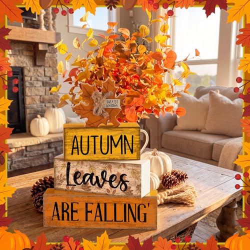 Lineshading 4 Pcs Fall Table Decorations Wooden Autumn Maple Leaf Decor - style: Autumn Leaves