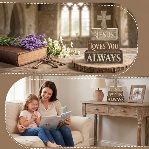 Britimes Tiered Tray Decor Set, 4 Pack, Wooden Table Sign, Christian - style: Cross