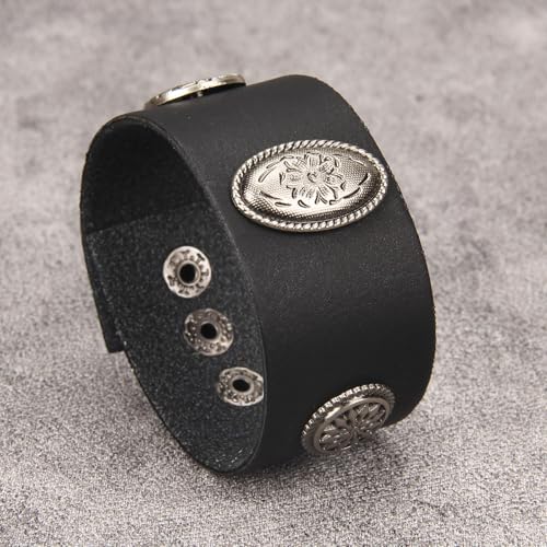 GelConnie Punk Leather Cuff Bracelet Adjustable Straps Wrap Bracelets Arm Armor Cuff Gothic Leather Wristbands for Men, Women - color: MLPB113-Black