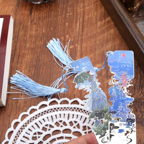 2 Metal Bookmarks with Tassel, Oil Painting Woman with a Parasol and Impression Sunrise - style: 《Woman with a Parasol》 and 《Impression Sunrise》