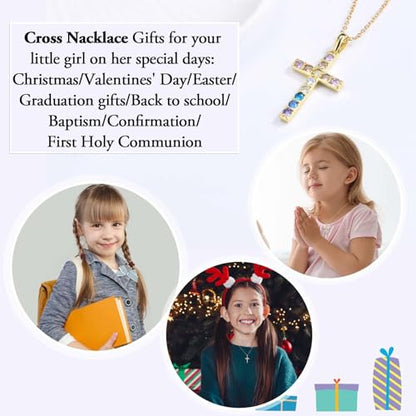 Gold Cross Necklace for Little Girl Daughter Granddaughter Niece Sister - color: Baptism