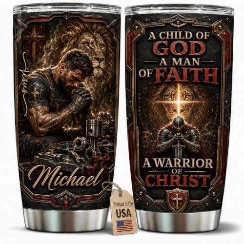 Personalized Christian Gifts For Men - Warrior Christ Faith Man Of God Tumbler V8 - A Child Of God Religious Bible For Dad, Husband, Grandpa on Fathers Day, Christmas, Birthday - color: CH-VAR-08