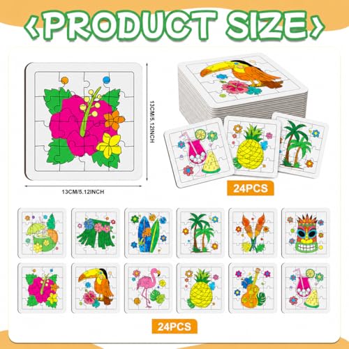 Cinrobiye 24 Pcs Hawaiian Luau Coloring Puzzle Craft Kit for Kids, DIY Aloha Tropical Jigsaw Puzzles Bulk with 12 Designs, Summer Beach Party Favors, Classroom Crafts, Birthday Rewards - color: Hawaii