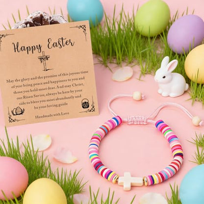 Cute Cross Bracelet Teen Girl Gifts Trendy Stuff Christian Gifts for Kids/Girls/Boys/Teens/Women Jewelry Colorful Jesus Bracelets Christmas Religious Communion Baptism Confirmation Gifts - color: Colorful- Happy Easter