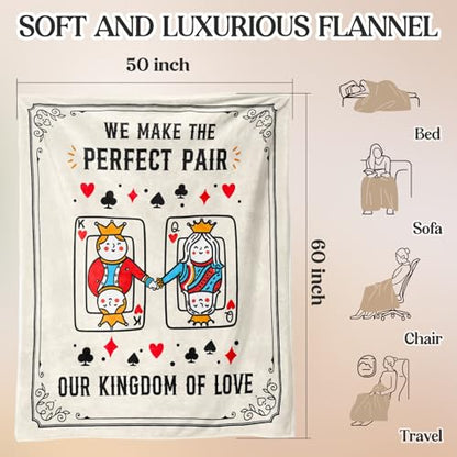 Gifts for Girlfriend/Boyfriend Blanket - "King & Queen" Poker Theme Throw, Romantic I Love You Gifts for Couples, Husband&Wife, Him&Her, Wedding Anniversary Present for Bed Sofa Napping, Pokerist Gift - size: I Love You