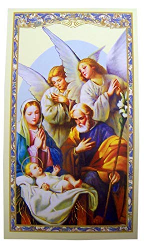 Christmas Nativity and Guardian Angel Holy Prayer Card, 4 1/8 Inch, Pack of 20